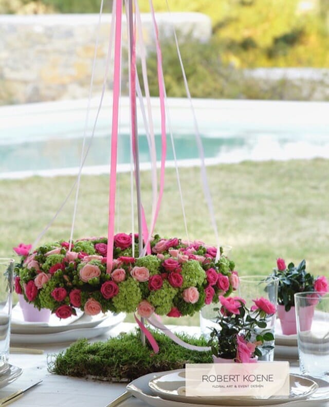 Hanging pink rose garland